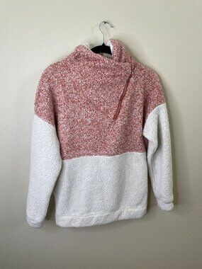 Kirundo Womens Colorblock Sherpa Pullover Hoodie S Cozy Soft Half Zip Rose/White